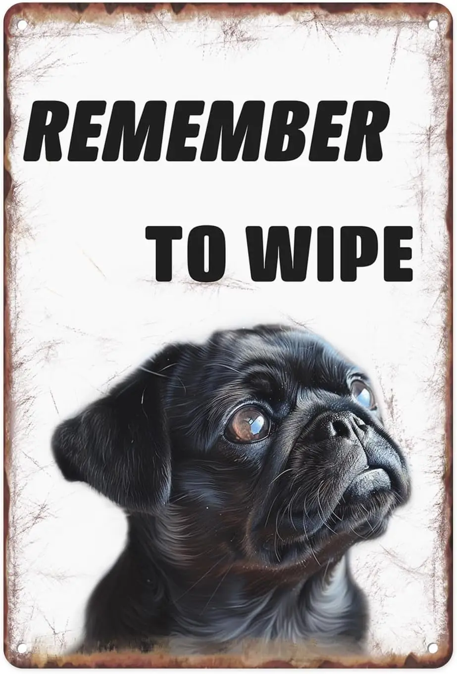 Britimes Remember to Wipe Vintage Metal Tin Signs, Black Dog Retro Funny Sign for Home, Bathroom, Toilet Wall Art Decor, 8x sign