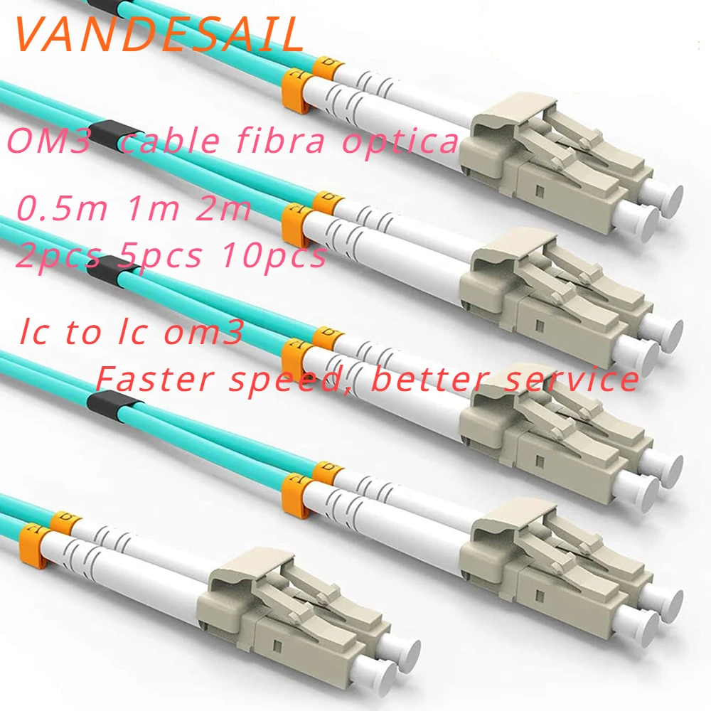 VANDESAIL Fiber Patch Cable, 10G Gigabit Fiber Optic Cables with LC to LC Multimode OM3 Duplex (0.5M, OM3-10Pack)