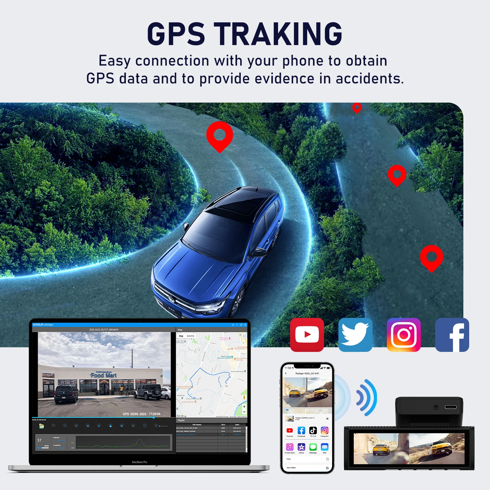 Adinkam 4K for Car Camera Dash Night Vision with Wifi APP Control GPS Dash Cam Car DVR G-sensor 4K Front and 2K Rear Dual Lens