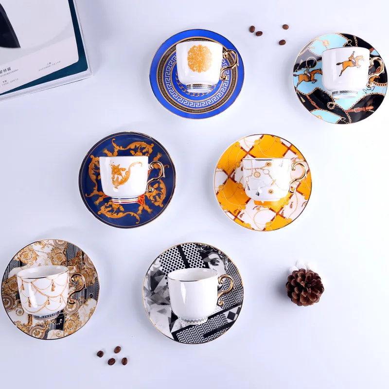 Light and Luxurious Style, Small and Luxurious Türkiye Coffee Cup, 6-piece Set, Ceramic Cup and Saucer Set