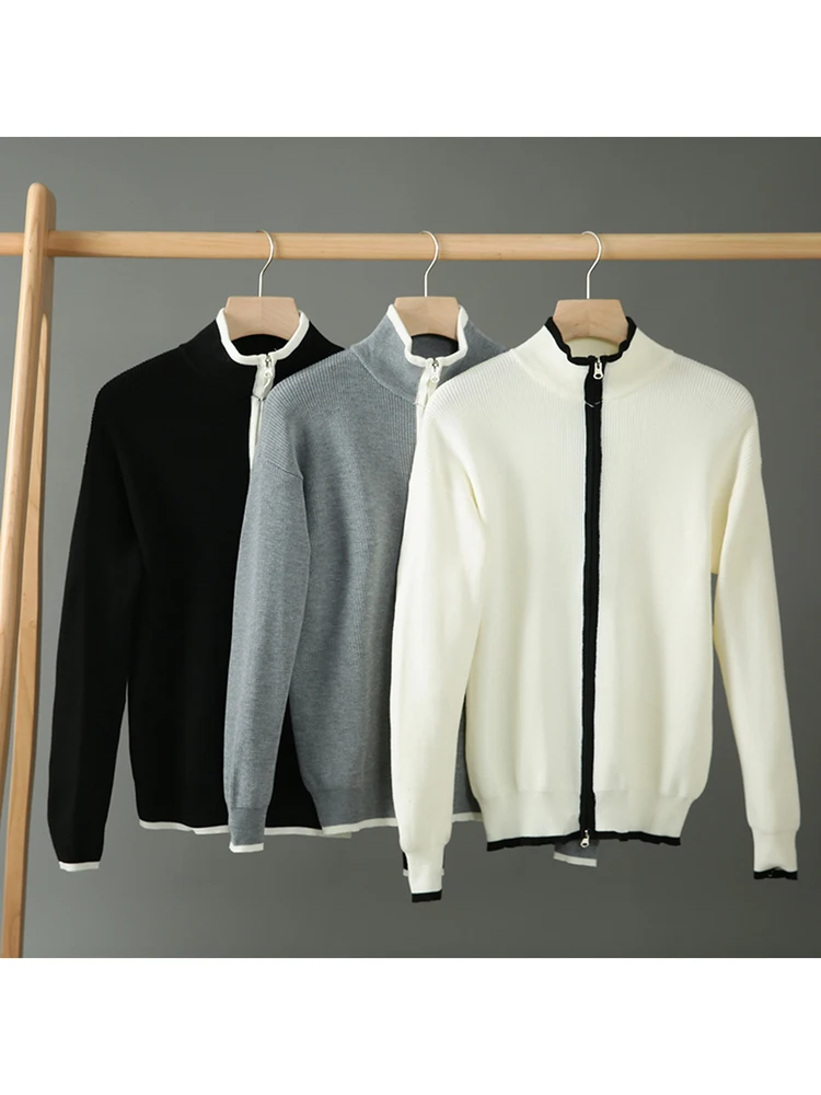 

New Soft Warm Knitted Zipper Open Cardigan Men's Autumn Winter Loose Casual Stand Collar Sweater Jaet Polyester Fiber Long ...