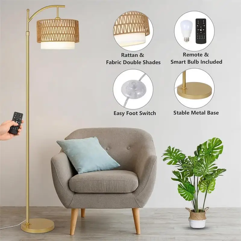 Iron LED Floor Lamp Retro Minimalist Floor Lamps Bedroom Living Room Study Lighting Lights Remote Control Stepless Dimming Light