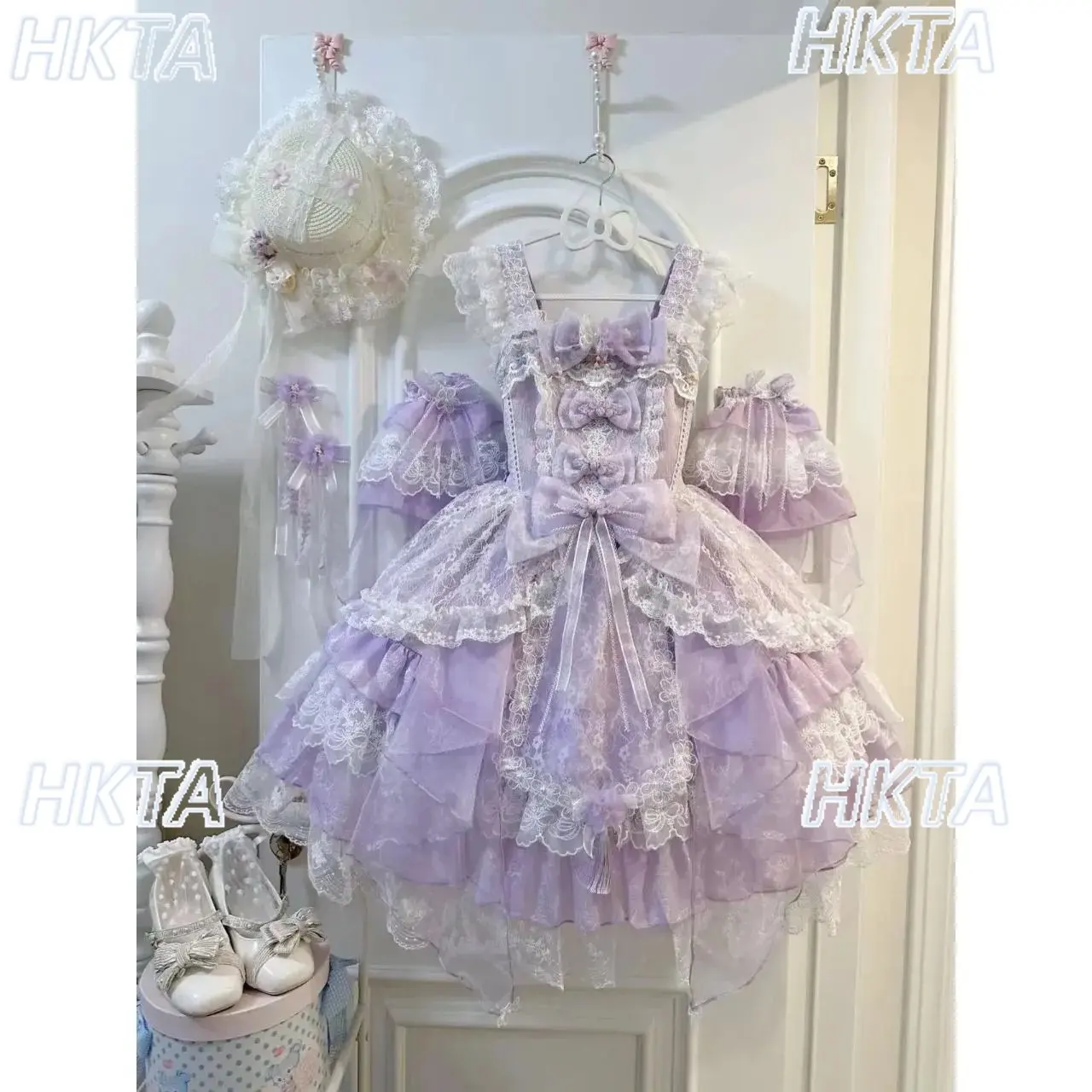 Original Design New Lolita Chinese Style Sweet Bow Girl Mesh Jsk Strap Dress Women Girls New Year Party Birthday Short Dress - view 5