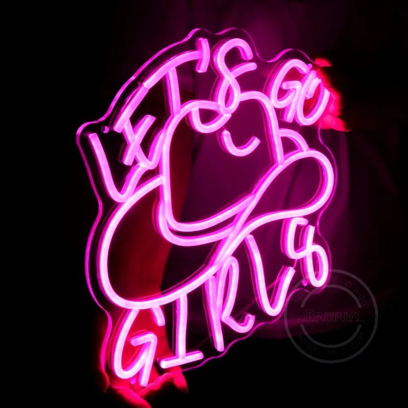 Pink Cowgirl Hat LED Signs Neon Light Let’s Go Girls Western Disco Wall Art Sign Bedroom Man Cave Bar Pub Living Room Decoration