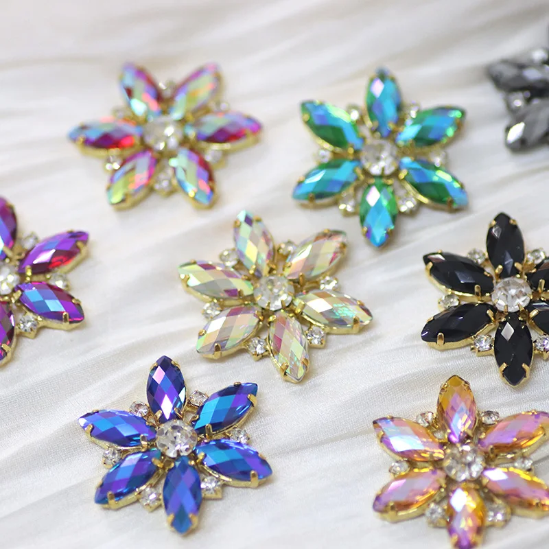 Flower Shape Sew on Rhinestone Applique Colorful for DIY Shoes Dance Dress Fake Collors Decoration