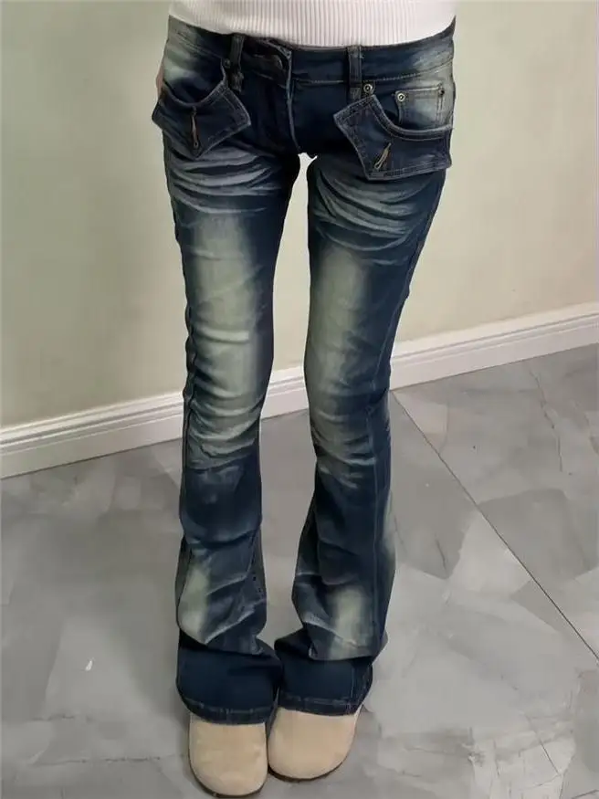 Retro American Low Waist Bell Bot Jeans Women's Autumn Winter Slimming High Street Design Sensation Slimming Flared Pants