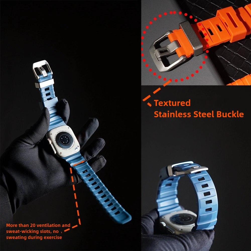 Силиконовый спортивный ремешок для Apple Watch Ultra 2 49 мм серии 10 46 мм 9 8 7 45 мм Фторкаучуковый ремешок для браслета IWatch 6 5 4 Se 44 мм