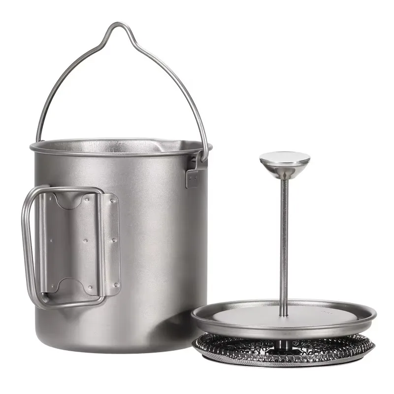 

Titanium outdoor portable 750ml coffee maker with filter capacity pan and frying pan