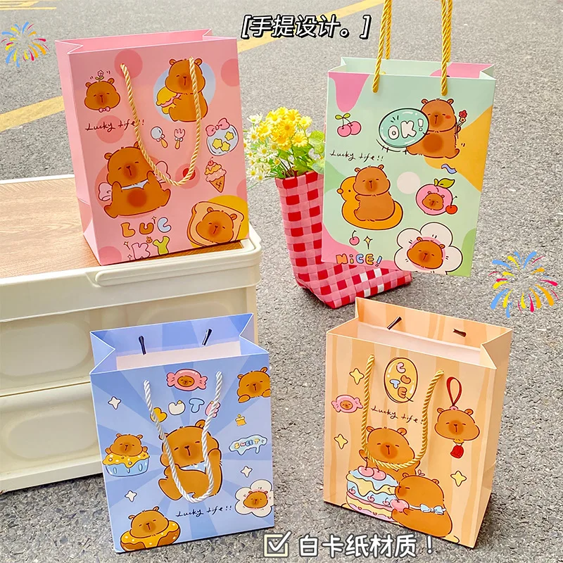 

Cute Animal Capybara Theme Paper Gift Packing Bags Cartoon Candy Shopping Bag for Kids Birthday Baby Shower Party Decor 4PCS