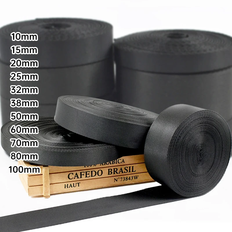 

5Meters 10-100mm Black Nylon Webbing Tape for Bag Strap Backpack Pet Collar Belt Ribbon Band DIY Bias Binding Sewing Accessories