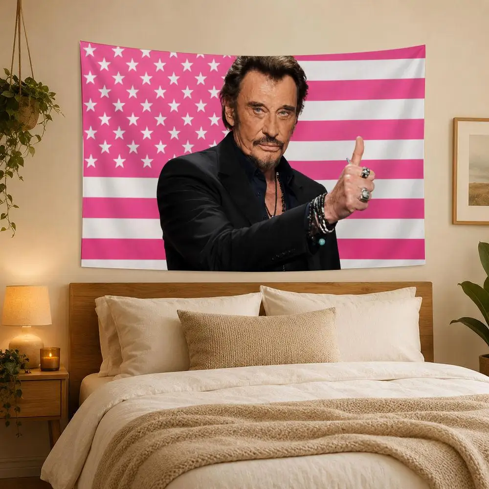 Actor Johnny H-Hallyday Tapestry House Bedroom Living Bar Garden Microfiber Decoration Background
