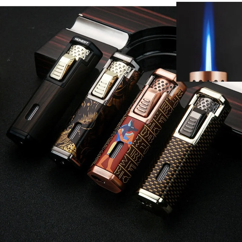Retro Powerful Blue Flame Lighter 9MM Retractable Head Three-dimensional Relief Process Fine Pattern Adjustable Flame Size