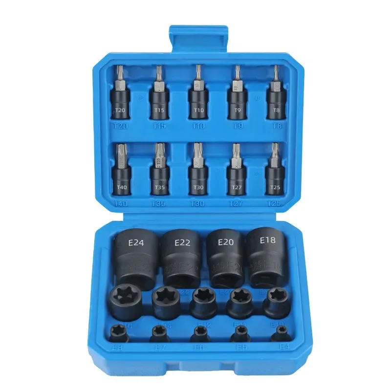 

24PCS E Torx Socket Set T20 T30 T40 Hex Bit Sleeve Wrench Kit