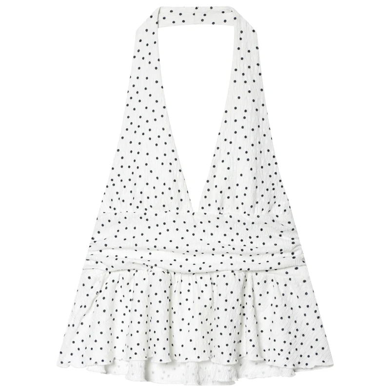 HXAO 2025 المرأة البولكا نقطة الرسن الأعلى الصيف مثير الدبابات و كاميس أنيقة المحاصيل بوهو Ruched عارية الذراعين تانك القمم شيك شارع العليا سترة #2