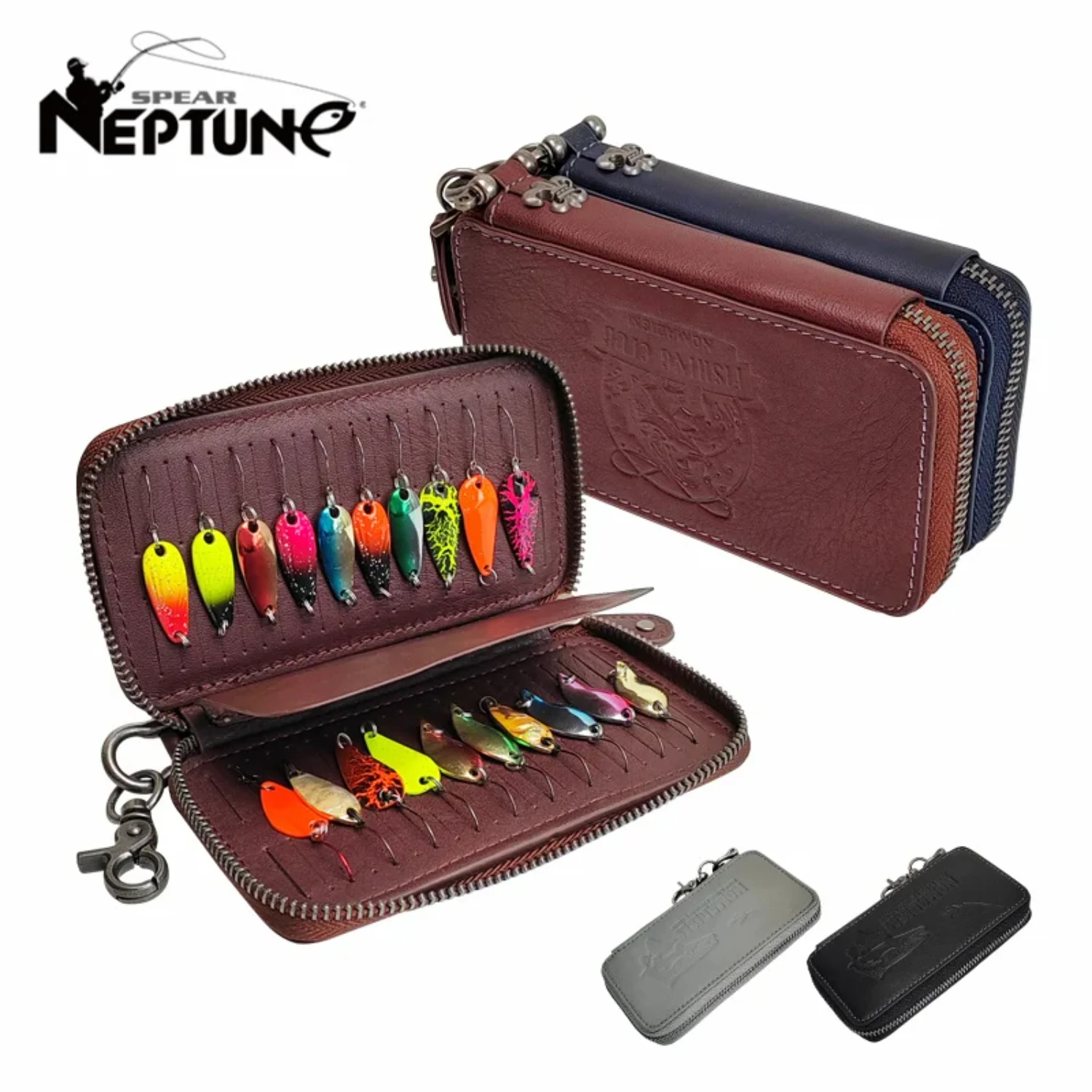 

Fishing Portable Fly Spinner Spoon Bait Hard Lure Case Hook Tactical Metal Jig Spinner Sequins Bait Leather