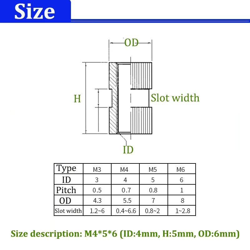 50pcs M3 M4 M5 M6 Thread Brass Hot Melt Insert Nut Thread Heat Molding Injection Knurled Nuts Embedment Nut 3D Printer Parts