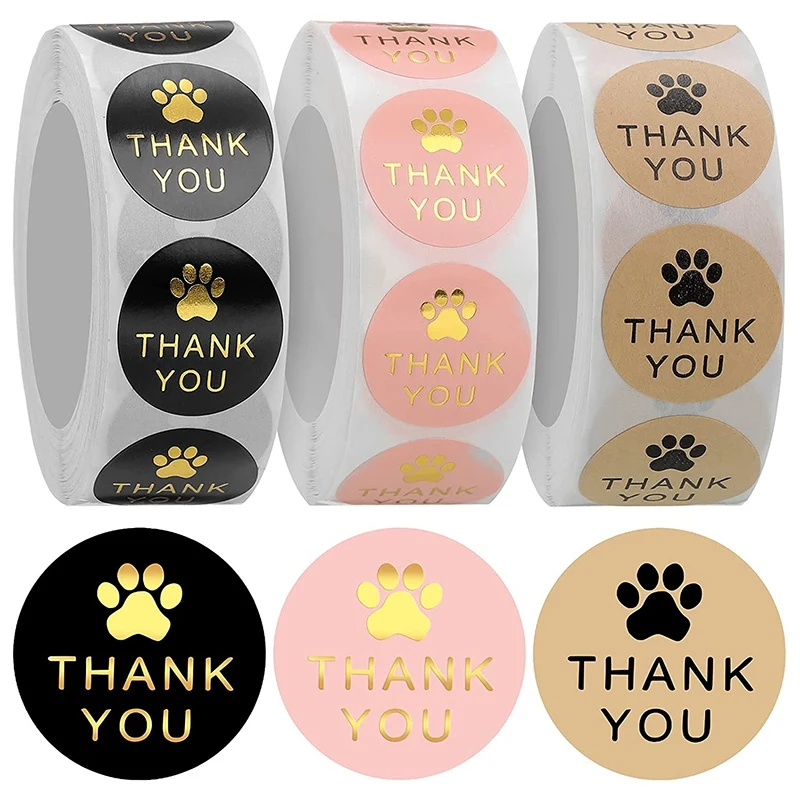 1500 Pcs Round Kraft Paws Print Thank You Labels Stickers, Dog Claw Print Labels, Present for Sealing and Decoration-ABPP