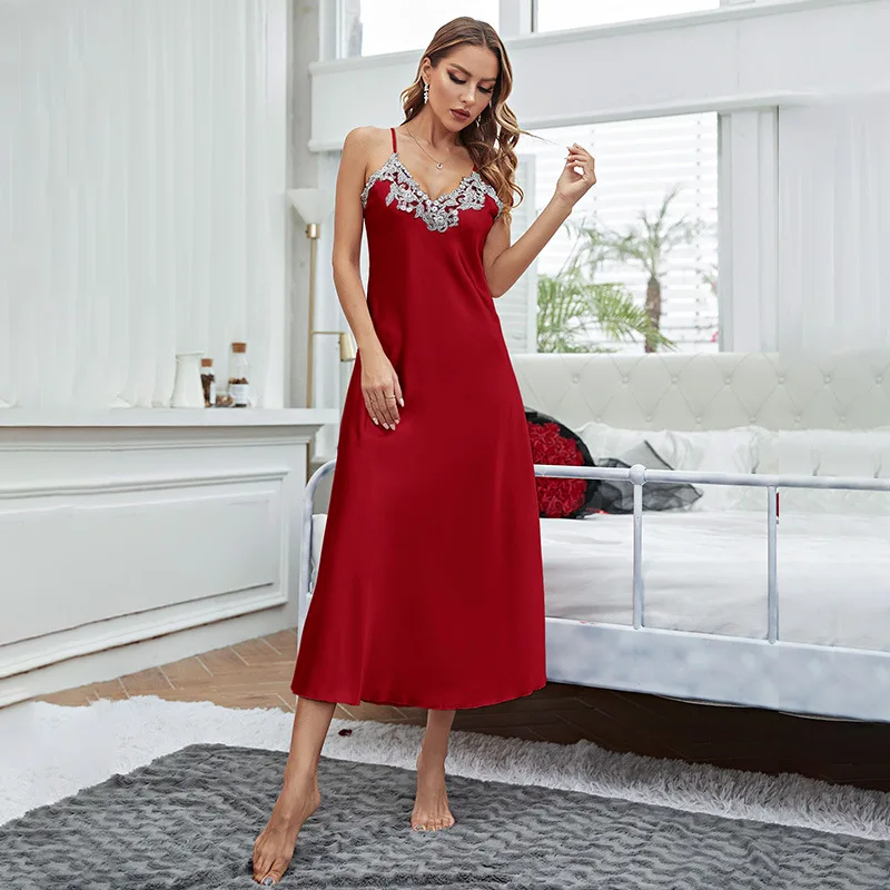 Nightgowns Women's Clothing Summer Ice Silk Halter Dress Lace New Home Loose Comfortable Breathable Casual Soft Simple Premium