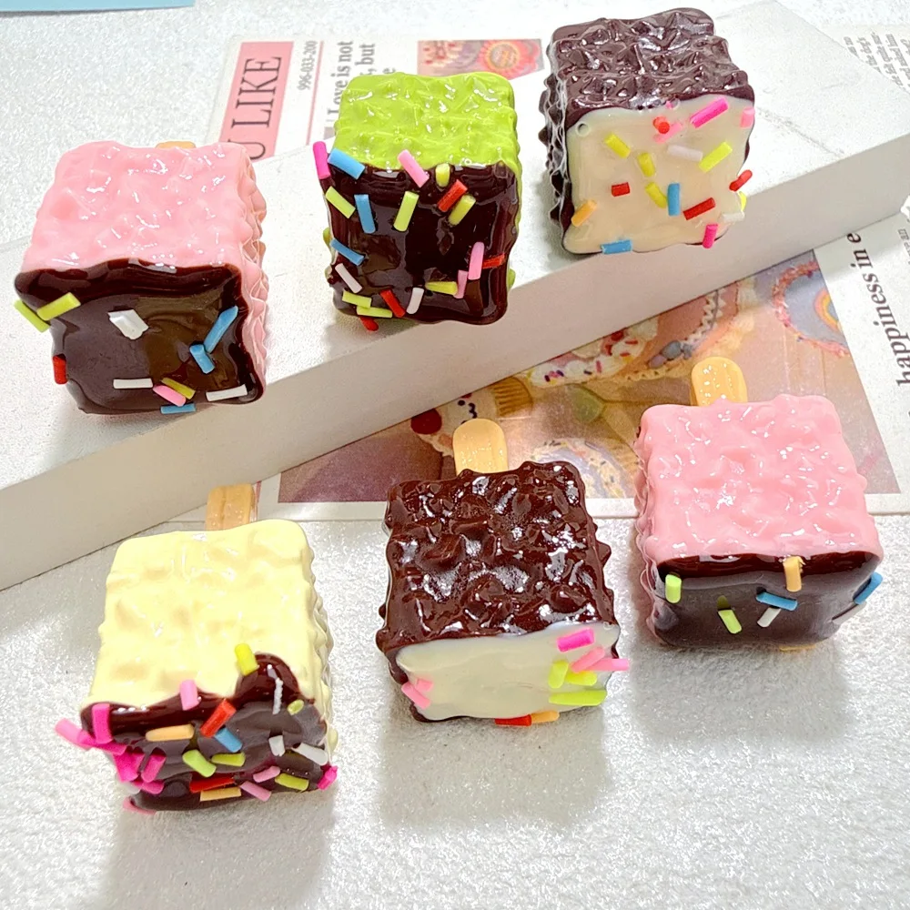 50PCS Colorful Crispy Chocolate Ice Bar 30MMX20MM Resin DIY Pendant Decoration Material Gadget Craftwork