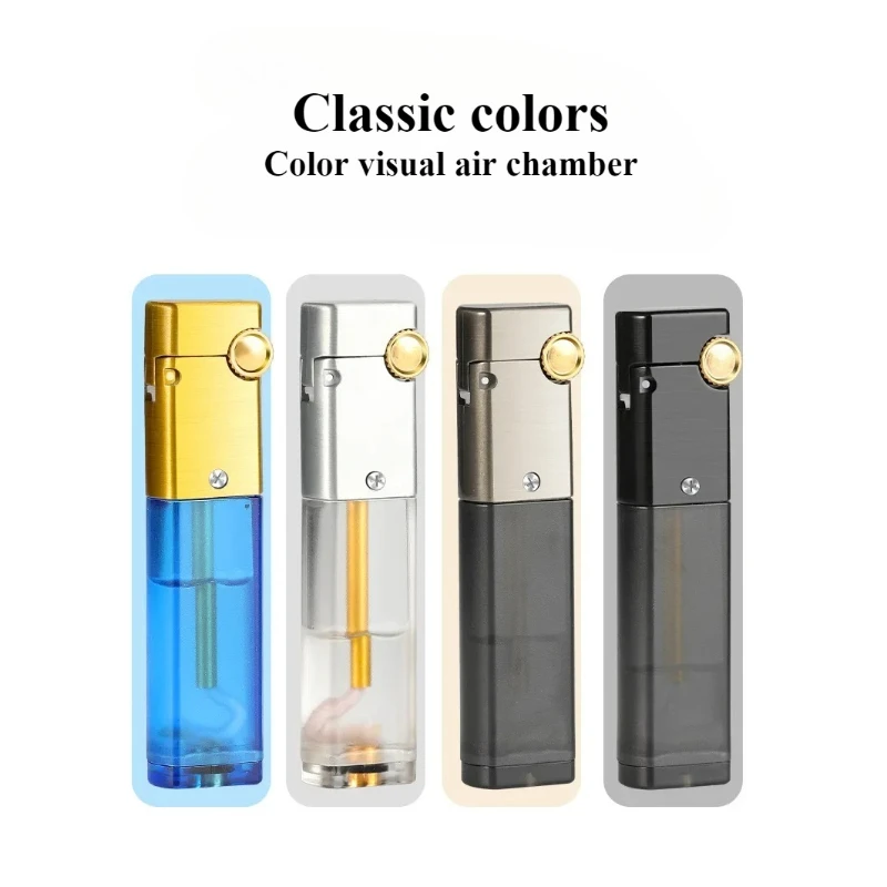 

New mini slim portable lighter, transparent oil tank, metal retro grinding wheel, open flame lighter, cigarette accessories