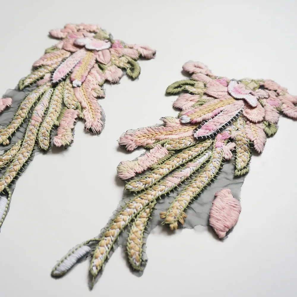 2PCS Colorful Embroidery Angel Wing Applique Sewing Flower Collar Patch Wedding Party Gown Bridal Dress Clothes DIY