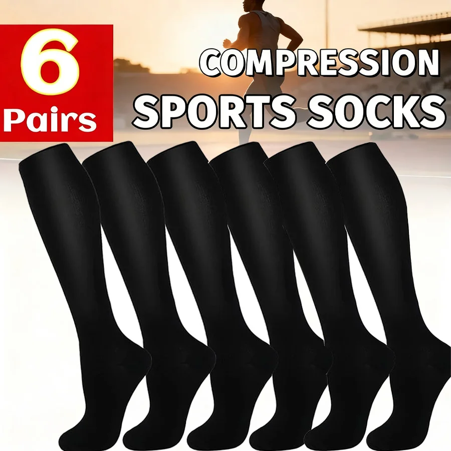 

6-парные компрессионные носки для мужчин и женщин, дышащие, высокоэластичные, до середины икры для бега, езды на велосипеде, носки для йоги.