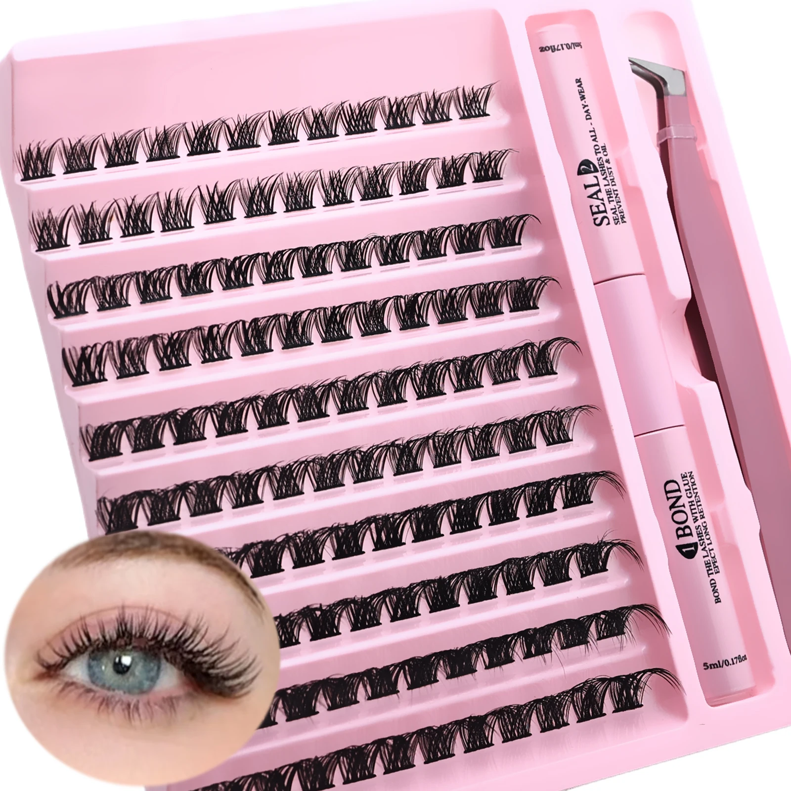 Individuelles Wimpernverlängerungsset zum Selbermachen, künstliche Wimpern, D-Curl, mit Wimpernkleber und Pinzettenwerkzeug, für einen natürlichen, wispy Look – Detail 1