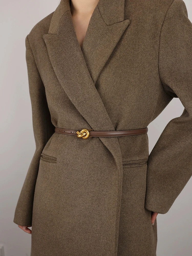 Hochwertiger Damen-Modegürtel aus echtem Leder mit hochwertiger Metallknopfschnalle für Kleider und Jeans – Detail 2
