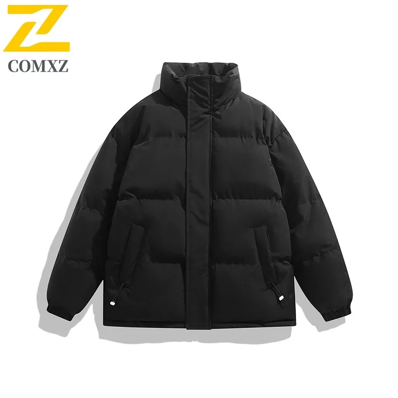 

COMXZ Stand Collar Premium Cotton Jacket Men Outdoor Adventure Warm Parka Pure Color Journey Comfort Cold Proof Winter Coat
