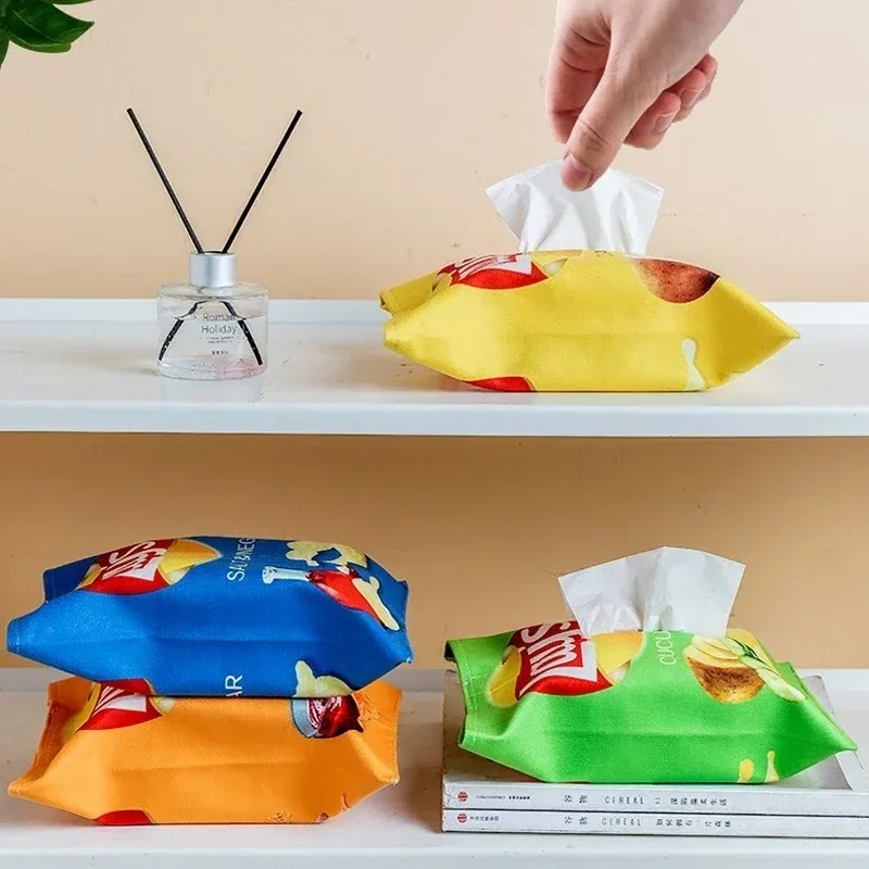 Three Fun Potato Chip Fabric Packaging Bag Type Tissue Boxes, Car Paper Drawer Boxes, Tissue Covers, Household Napkin Paper Boxe