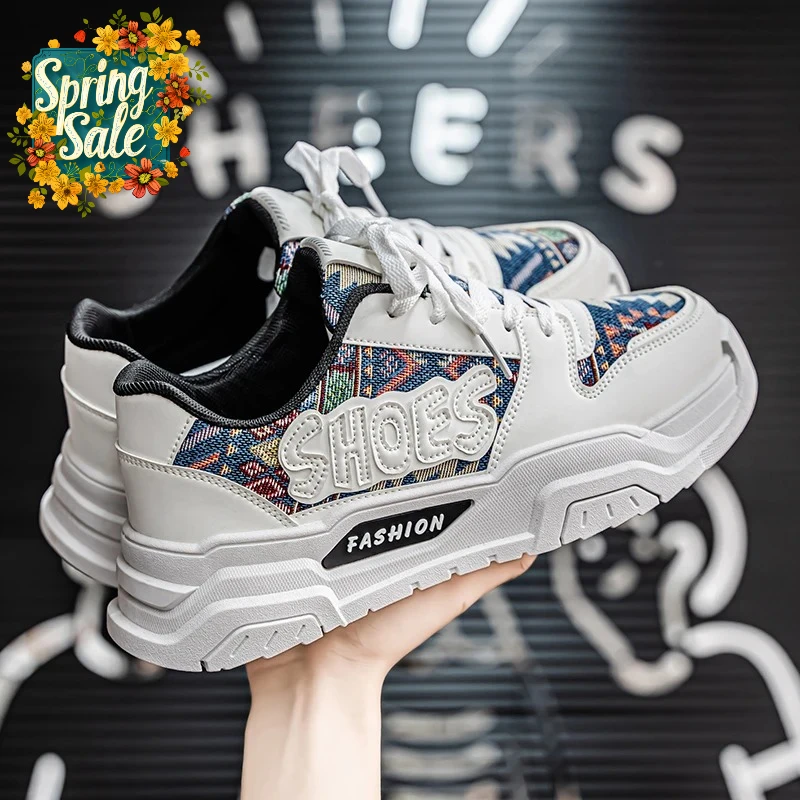

2026 Spring New Breathable Trendy Versatile Low Top Thick Bottom Flower Cloth Comfortable Casual Sports Board Shoes for Men