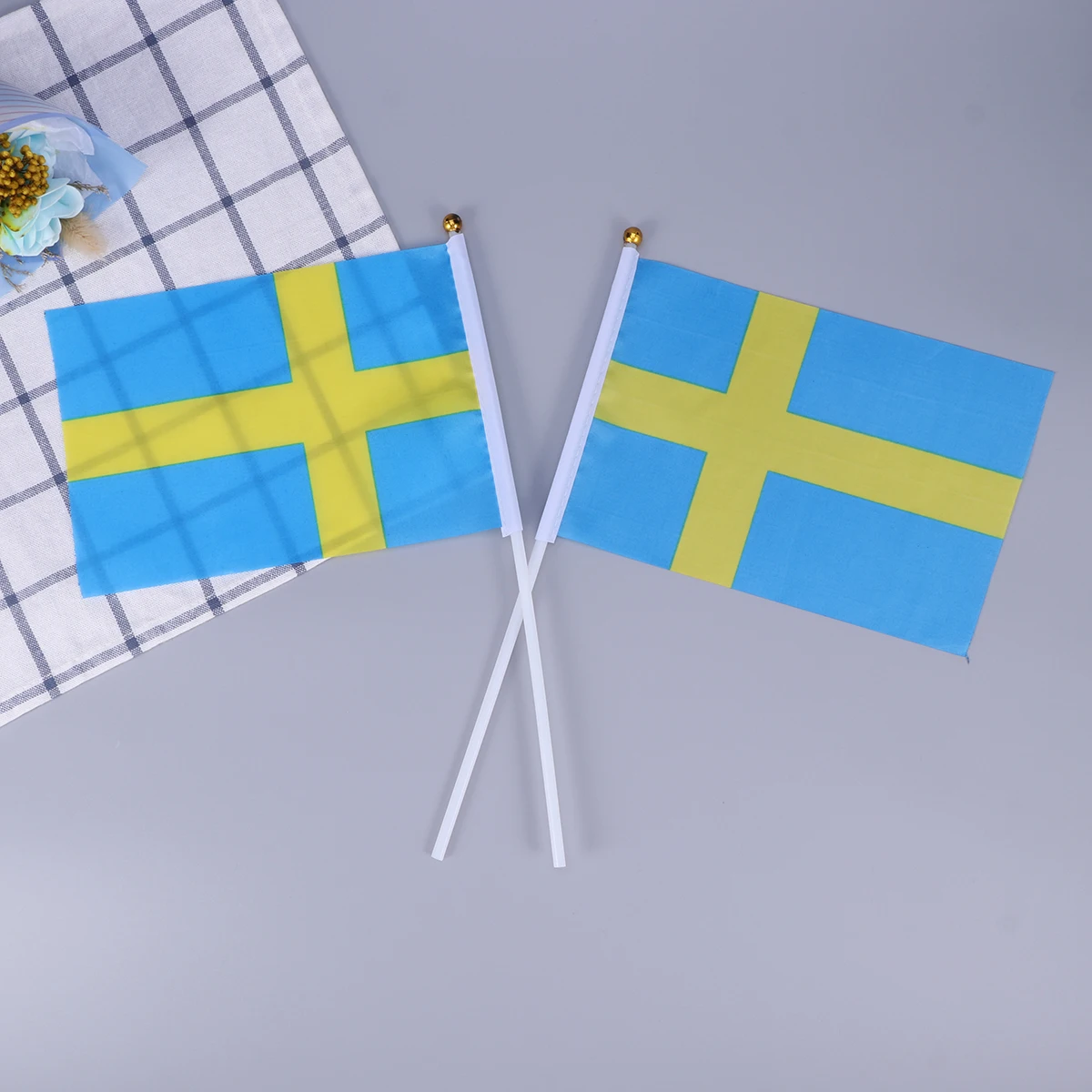 

50 Pcs Hand Waving Flag Held Stick Flags of Country Handheld Portable Sweden On
