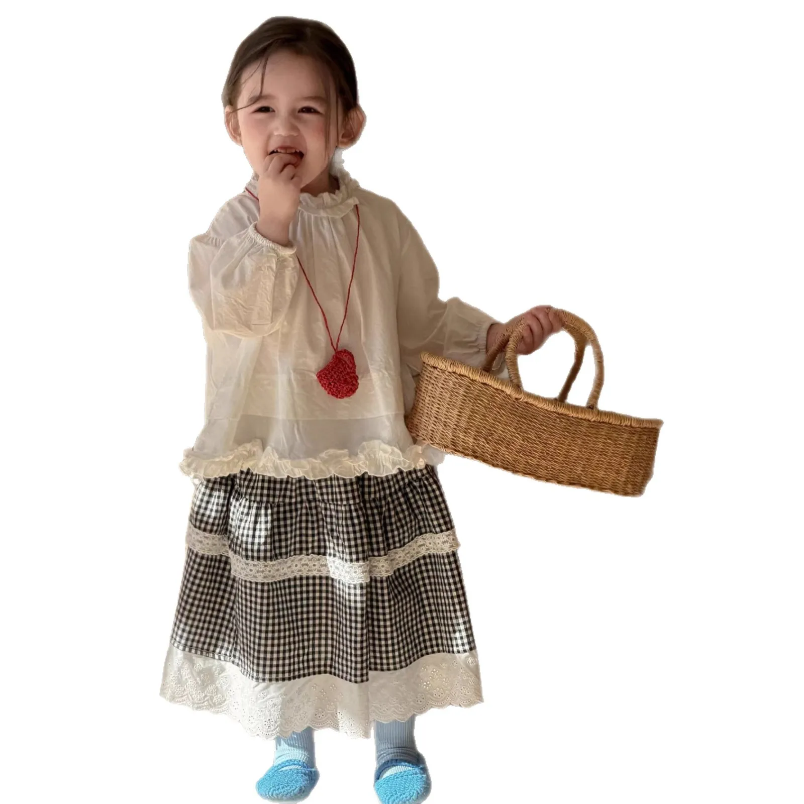 Girls Set 2026 Autumn Embroidery Flower Shirt Children Doll Baby Korean Sweet Shirt Fashion and Versatile