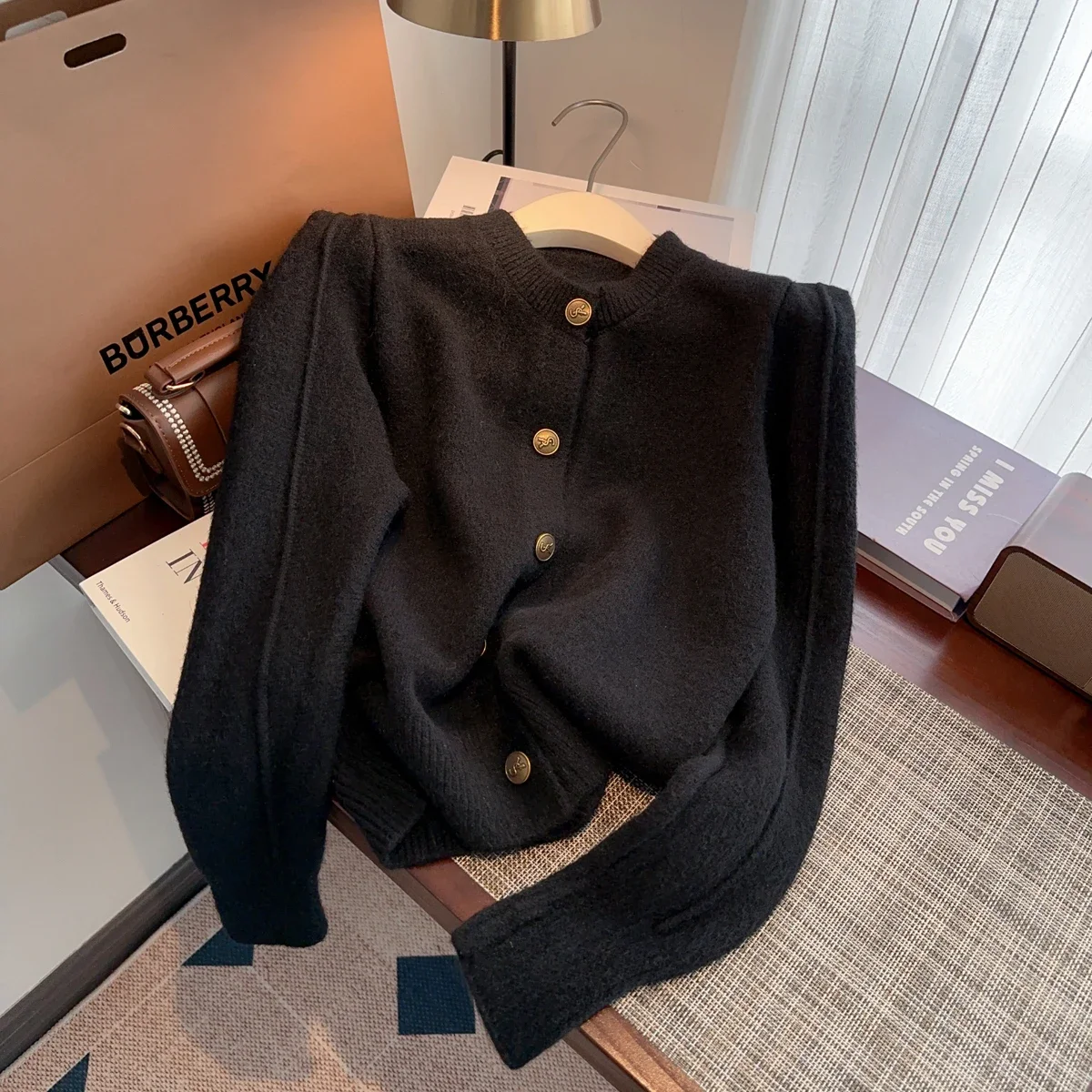 gold Button Puff Sleeve Knitted Cardigan Sweaters Women Autumn Winter Korean Fashion Tops Short sweater Woman cropped cardigans