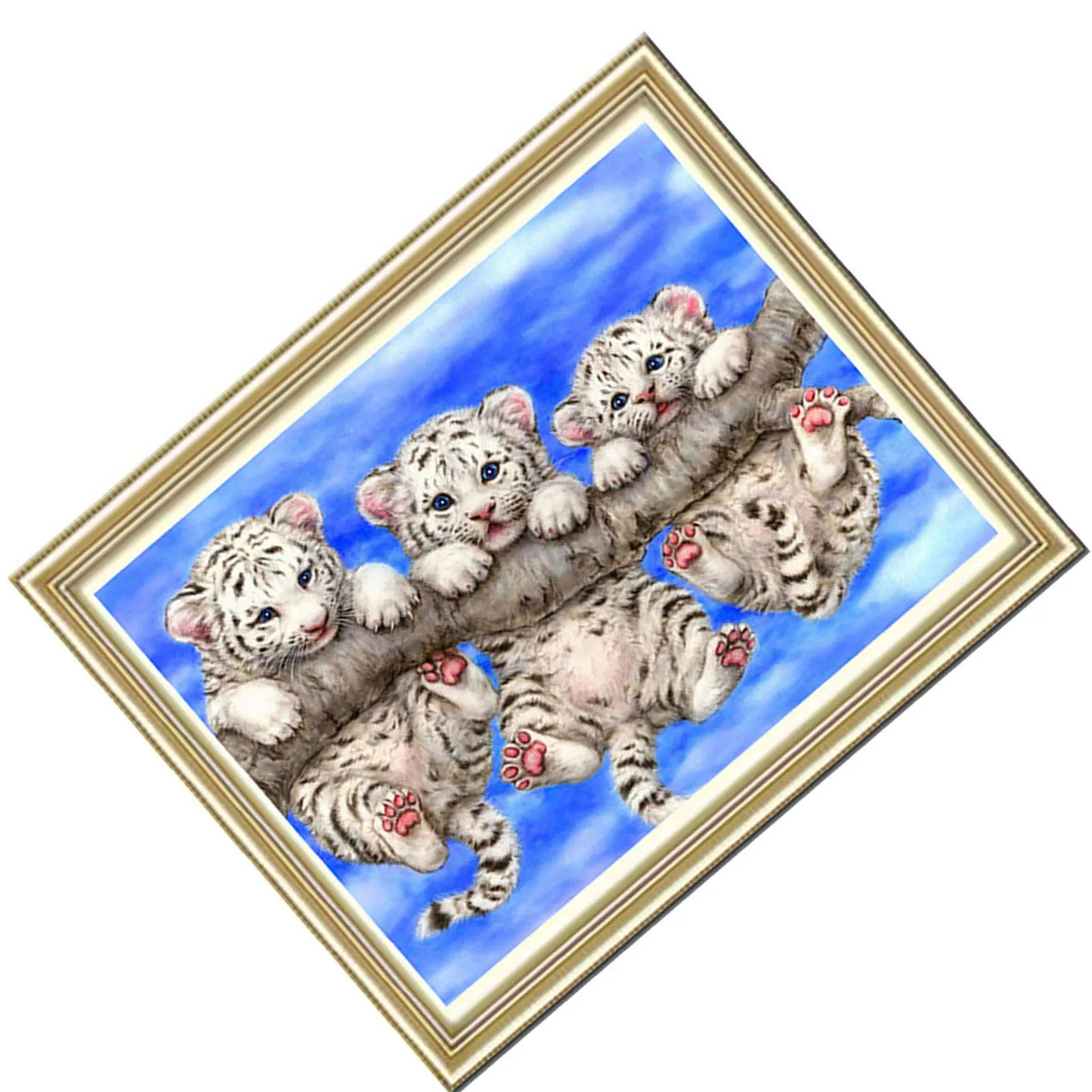 3 Tigers Crystal Diamond Pictures 3D Mosaic Pasted Embroidery Tiger Picture for Living Room Bedroom Hallway