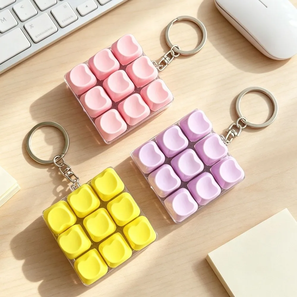 Fashion 9 Keys Fidget Button Keychain Stress Relief Pendant Keyboard Clicker Keychain Creative Bag Key Decor Office Use