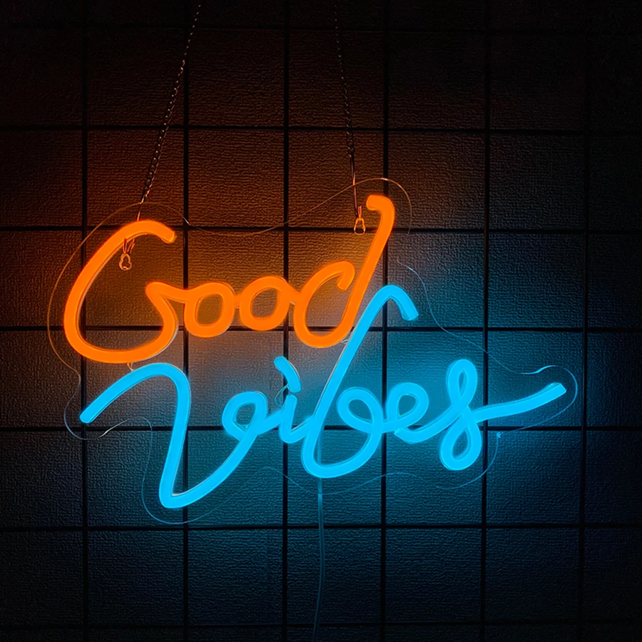 Good Vibes Neon Sign for Wall Decor Neon Lights for Bedroom Wall, USB powered for Game Roo-m Christmas Decor，LED