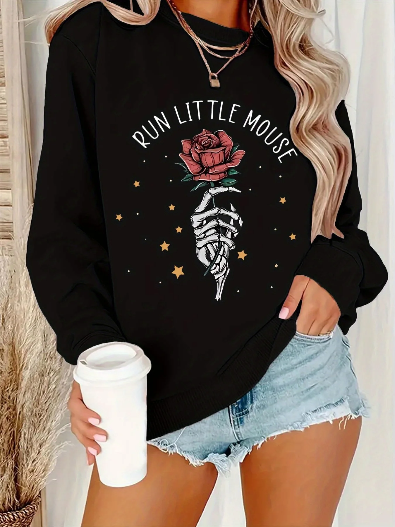 

Halloween Rose Stars Graphic Print Autumn and Winter Cotton Men's and Women's Sweatshirts Outdoor Sports Leisure Fashion Trend