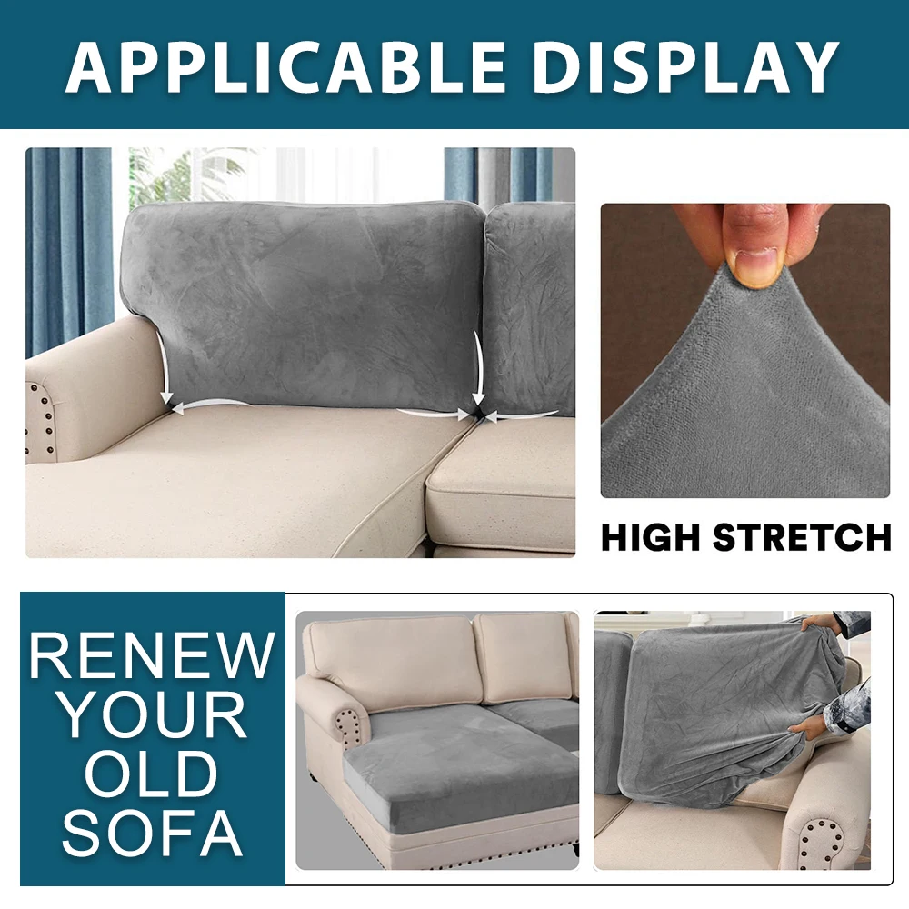 Superweiche Samt-Sofabezüge, luxuriöser, schlichter Stretch-Sofouchbezug für Wohnzimmer, staubdichter Chaiselongue-Koffer, haustierfreundlich – Detail 7