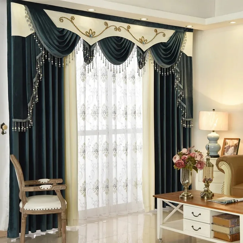 

Custom Size European Luxury Velvet Curtains for Living Rooms Bedrooms Thickened Solid Color Window Embroidered White Tulle