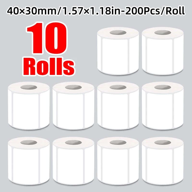 10 Rolls of White Thermal Label Stickers 40X30Mm, Each Roll Contains 200 Label Stickers, Home Office Labels, Compatible with B1/B21/P50/M110/M220 and Other Thermal Label Printers