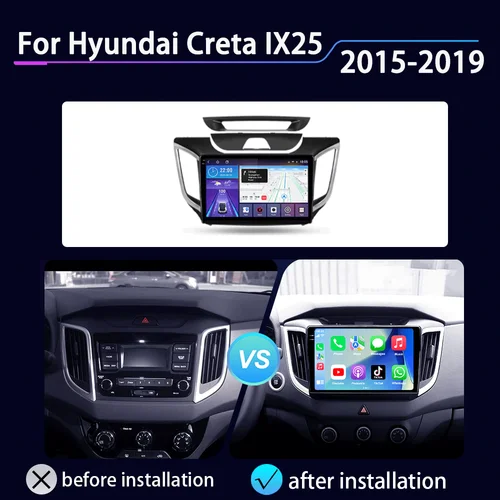 Imagen 2 del producto Android 16 para Hyundai Creta IX25 2015-2019, Carplay Auto 4G+WIFI, GPS, Radio para Auto, Navegación, Reproductor Multimedia de Video, Estéreo