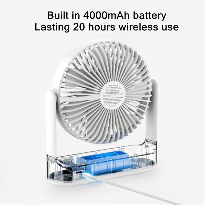 Wiederaufladbare Tragbare Elektrische Fan USB Mini Multifunktions 4000mAh Batterie Betrieben 4 Speed Wand Montiert Kühlung Ventilator Fan