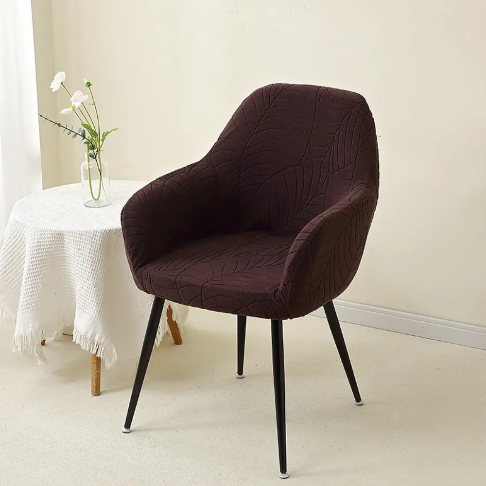 

Leaves Jacquard High Arm Chair Covers Solid Color Dustproof Hotel Bar Seat Slipcovers Elastic Dining Chair Cover