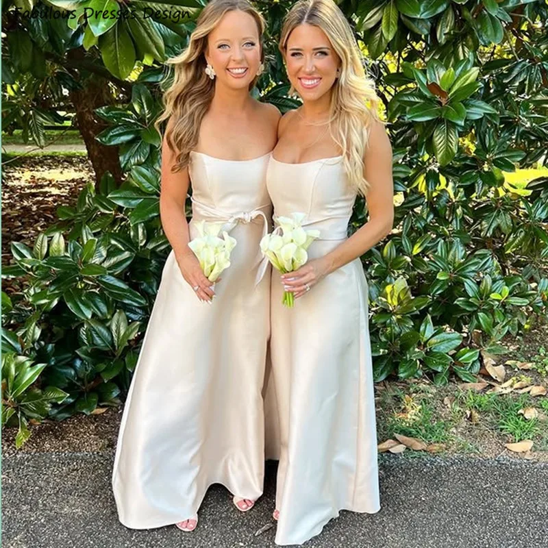 Strapless Scoop Neck Bridesmaid Dresses Simple Long Mermaid Bow Women Prom Party Gown 2025 Backless Wedding Guest Dress