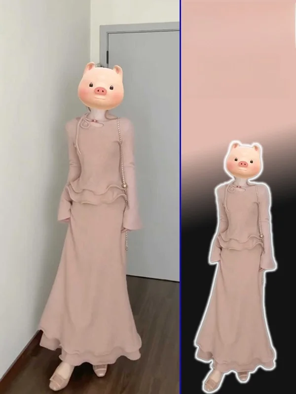 

plus Size Pink Beaded Hem Top And High Waist Skirt Set Korean Sle Faionable Slimming Ensemble for Women Casual Wear