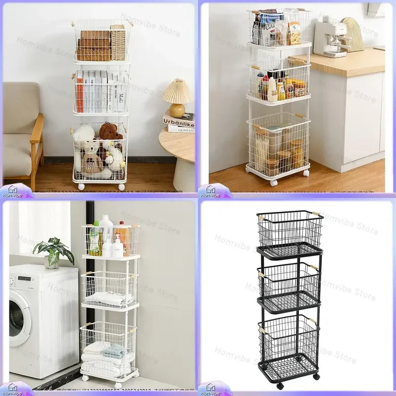 Factory Direct 3 Tier Wheeled Removable Laundry Basket for Dirty Clothes Toys Storage Household Iron Frame Rolling Hamper