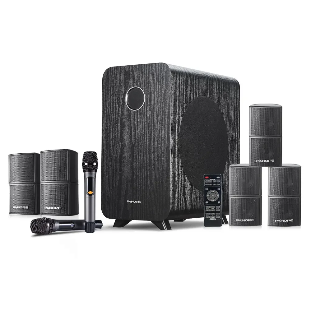 

Mini 5.1 Surround Home Theater System With Karaoke USB Wireless Microphone Amplifier Speaker Bt Home Theatre System