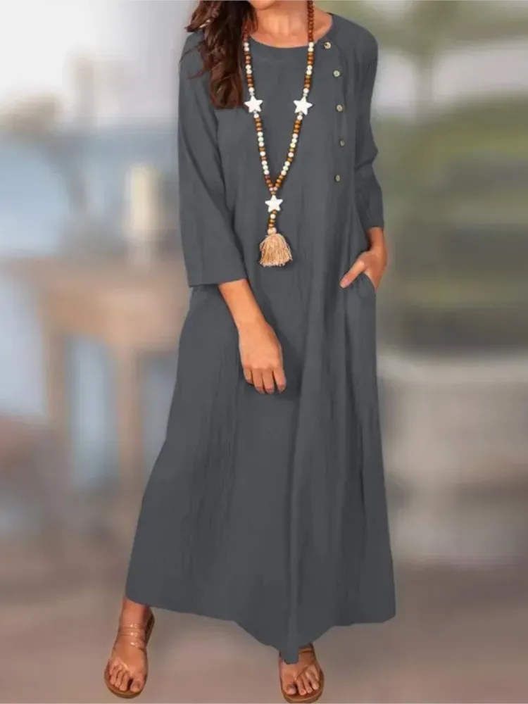 

Fashion Loose Solid Dress Female Casual O Neck Long Sleeve Pullover Dresses Women Holiday Office Womens Clothing Spring Summer