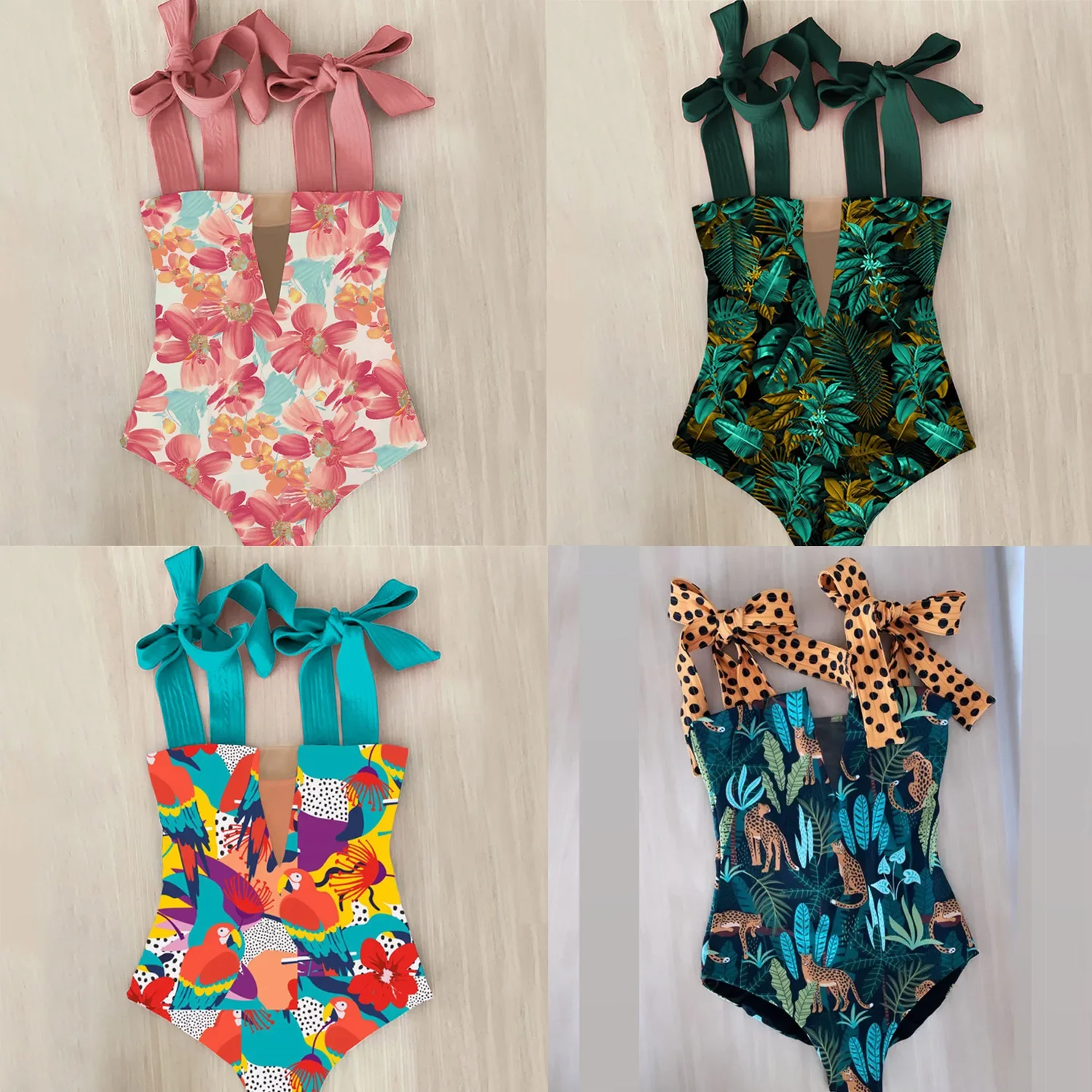 

2023 New Sexy One Piece Swimsuit Shoulder Strappy Swimsuit Heart Print Swimwear Women Backless Bathing Suit Beach Wear Monokini